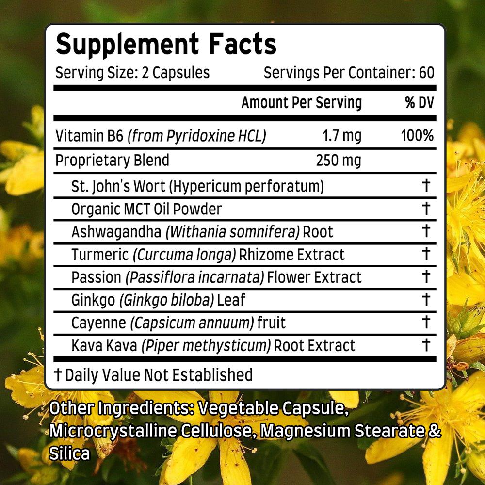 Relieves anxiety and stress, promotes relaxation and emotional calm. 120 capsules
