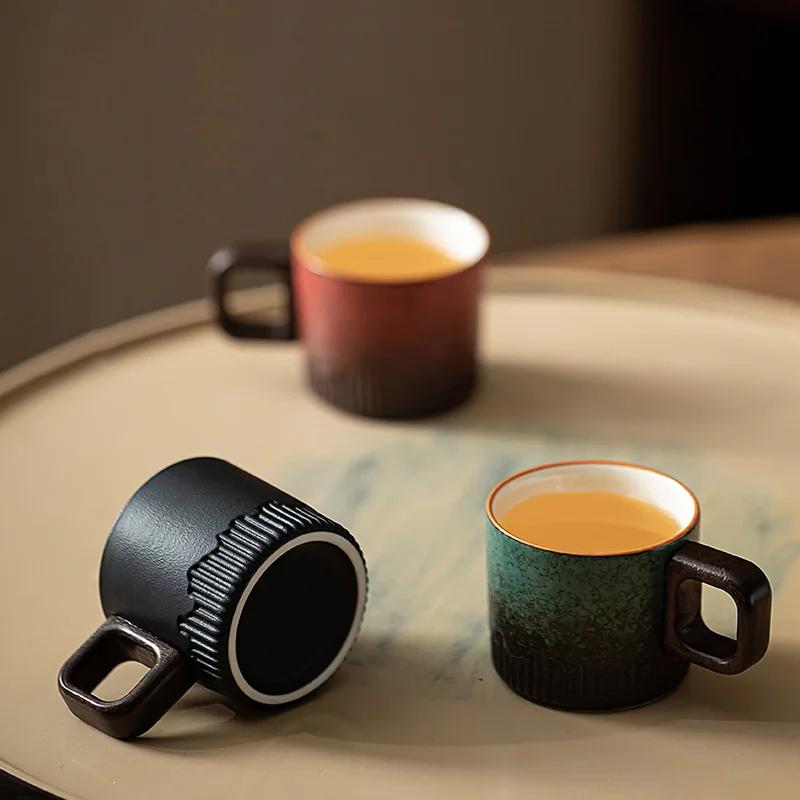 Gradient ceramic tea cup with handle heat resistant coffee cup household hand drawn mini minimalist mug