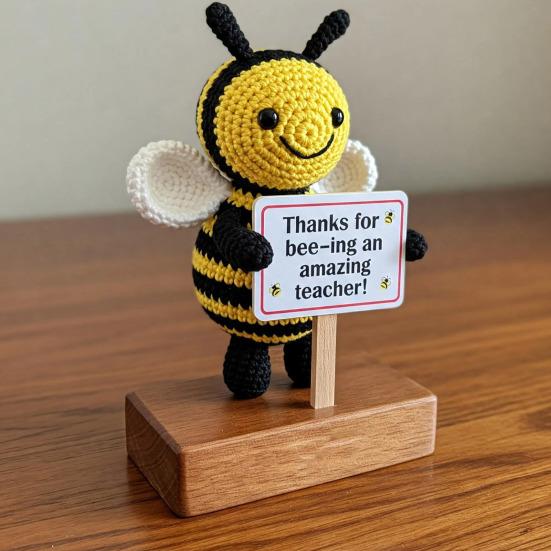 Вязаная пчела учителю подарок признательность ручной работы украшение благодарности пчела со знаком вязание крючком пчела