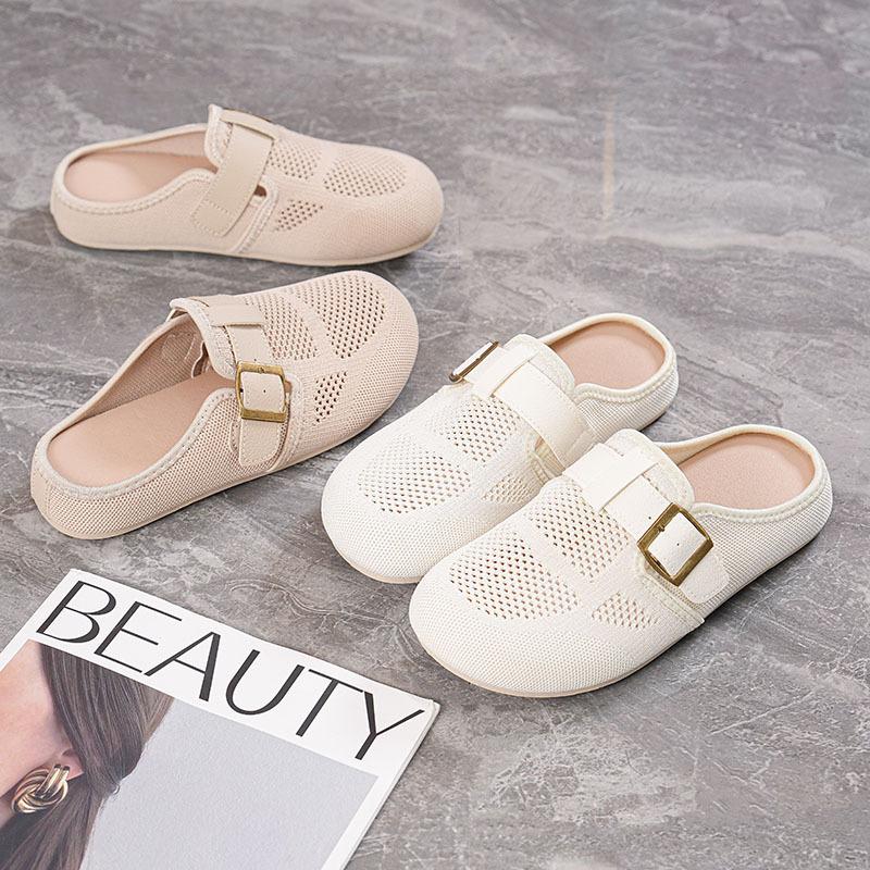 Fashion New Women's Mesh Baotou Half Slippers Summer Hot Sale Lightweight Breathable Flats Shoes Outdoor Woman Sandals With Arch Support