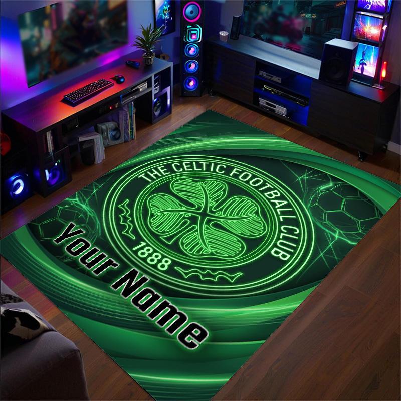 Crystal Velvet Rug Celtic FC Print Custom Name Text Floor Mat Home Decor