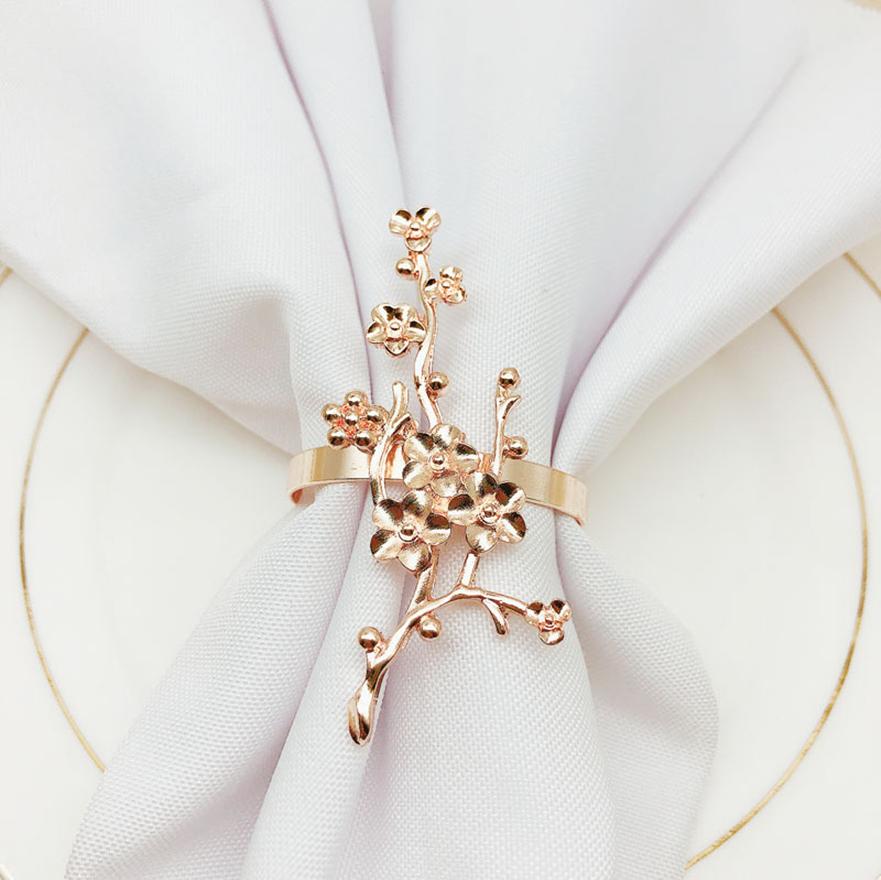 10 шт./лот, новое кольцо для салфеток в виде цветка сливы, металлическая пряжка для салфеток, подставка для колец для салфеток в ресторане, украшение для стола на свадьбу