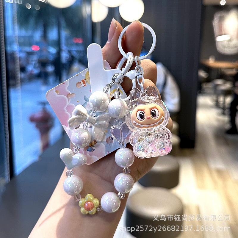 Пропитанная маслом цветная ткань с бусинами Лабубу, Чехол для телефона, Цепочка из бусин, Кукла, Школьный рюкзак, Бутылочка с песком, Маленький кулон в подарок