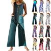 Women's Fashion Casual Button Sleeveless Jumpsuit Floral Flower Print Cotton Pocket Jumpsuit