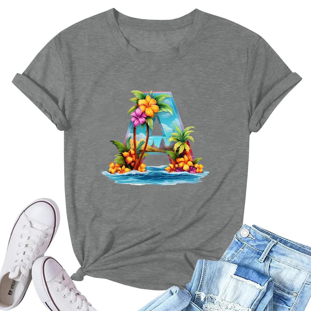 Women's Fashion Printed Casual Pleated Round Short Sleeve T-Shirt Top