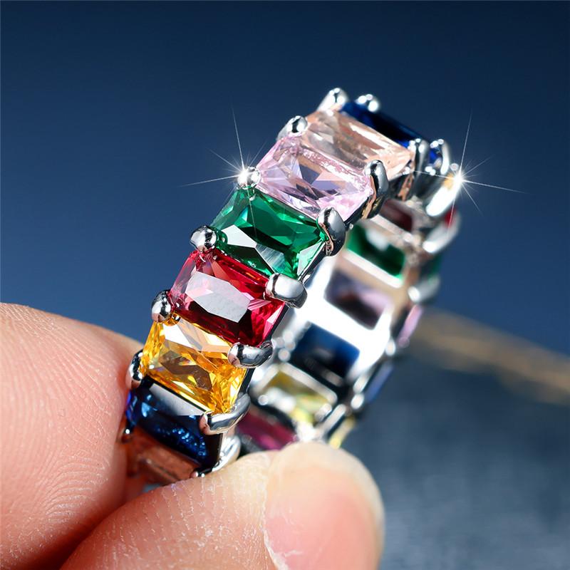 Роскошные женские кольца с радужным цирконием, желтое золото, свадебные украшения для женщин, маленькое квадратное обручальное кольцо