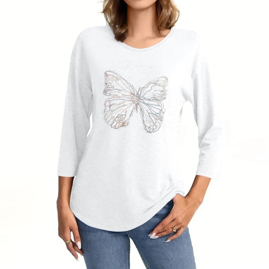 Women's Fashion Casual Seven-Point Sleeve Print Round Neck Top