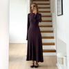 Knitted Maxi Dress Female Fall Winter New Casual Retro High Waist Rib Sweater Bodycon Dresses Lady Holiday Party Outfits