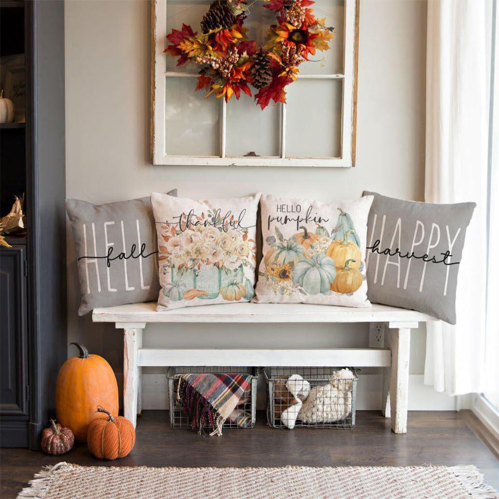 Thanksgiving New Pillow Case Autumn Pumpkin Print Letter Pillow Home Cushion Set Decoration