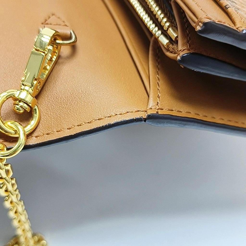 [Pre-Owned] Visetos Large Cognac Coated Canvas Laurel Lock Monogram Crossbody Bag Gold Hardware Detachable Shoulder Strap - Very Good #P5K7H8