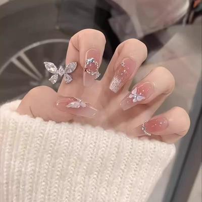 Накладные ногти Butterfly Cat Eye Blush Fairy Bridal, наклейки средней длины для стиля Нового года 2025
