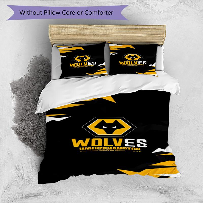 Wolves Football Club Emblem Printed Pattern Duvet Cover Set – includes 1 duvet cover and 2 matching pillowcases Bedroom decor Christmas gifts