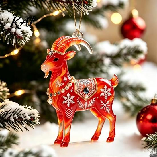 Winter Holiday Gift for Party 2PCS Christmas Goat Hanging Ornaments, Decorative 2D Acrylic Tree Decorations Pendants, Lightweight Festive Ornaments