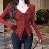 Women's Irregular Bodycon Knit Sweater - 2025 Spring/Autumn Long Sleeve Top