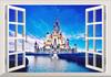 Постер-обои в стиле живописи (отклеивающийся тип наклейки) - Вид из окна - Вид на Дисней Уорлд Звездное небо и Замок Золушки Флорида [Окно]