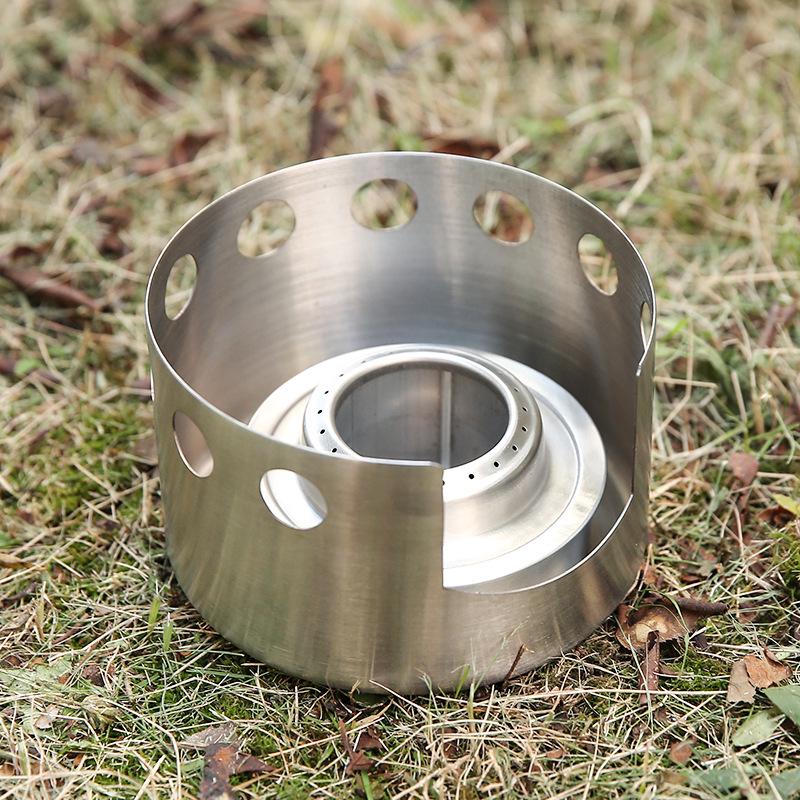 Портативная ветрозащитная спиртовая горелка из нержавеющей стали с круглым ветровым экраном для приготовления пищи на открытом воздухе