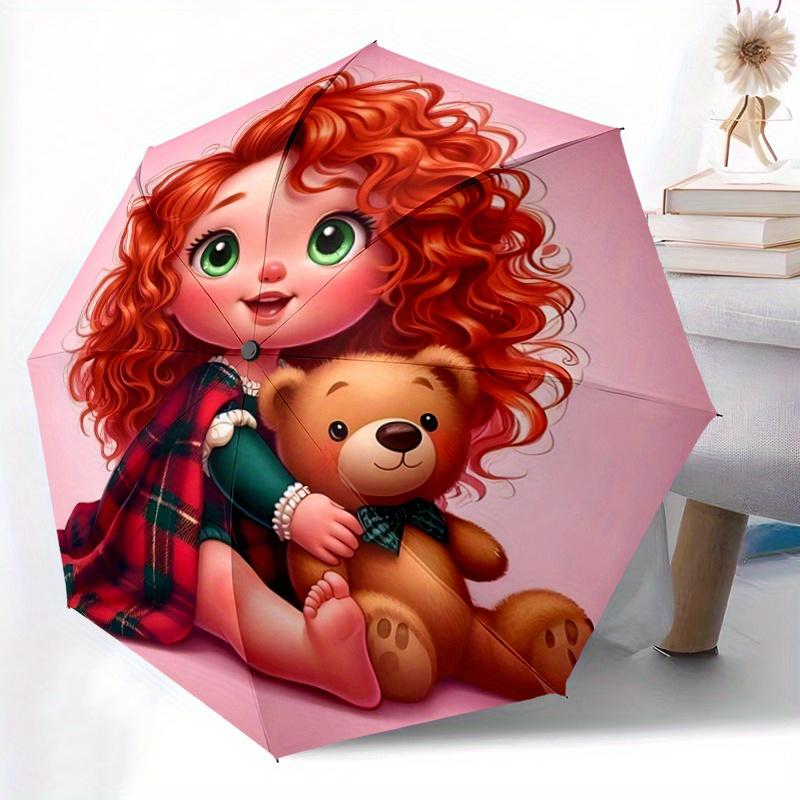 1pc Cute Merida & Bear Pattern Automatic Umbrella is Fashionable and Good-Looking, a Portable 3-Fold Umbrella, Suitable for Travel and Daily