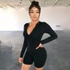 European and American Women's Autumn and Winter Sexy Slim Fit Solid Color Jumpsuit