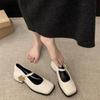Autumn Casual Women Fashion Square Toe Close Toe Ankel Strap Mules Ladies Elegant Mary Jane Ballet Shoes Mid Heel Dress Pumps