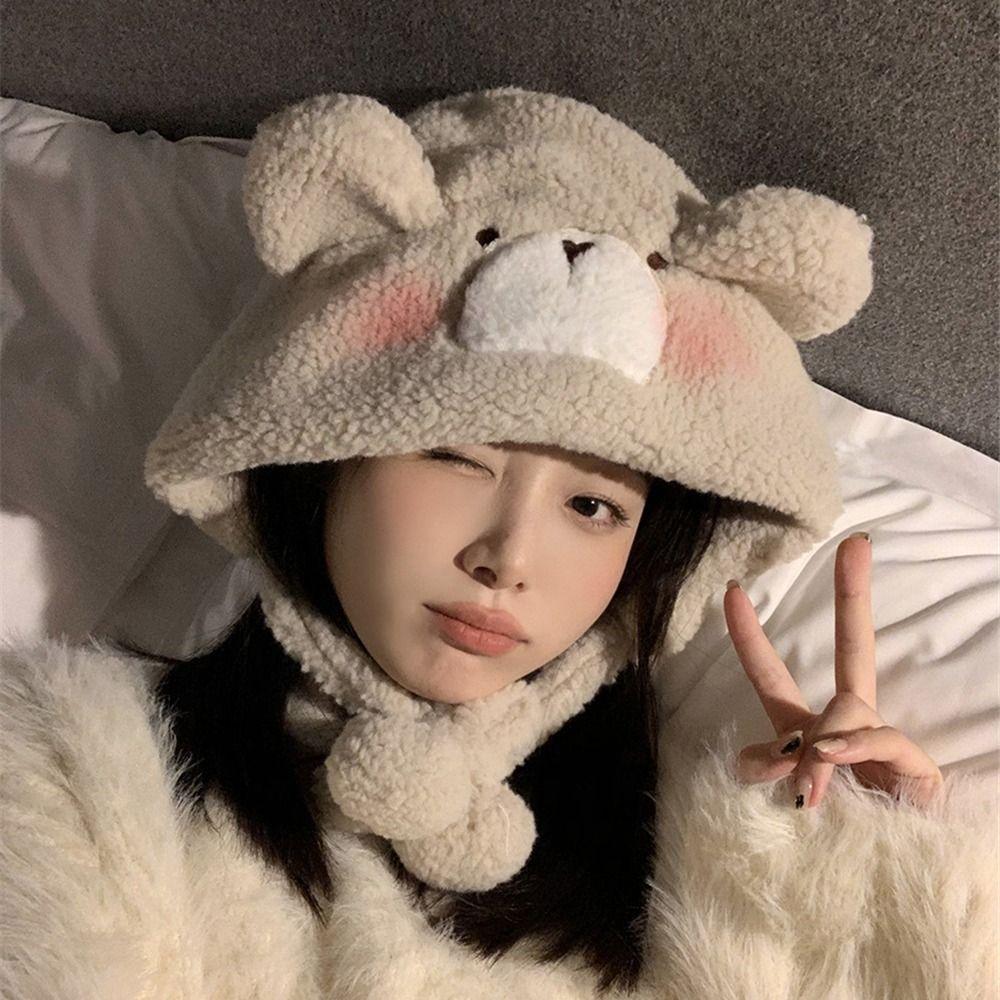 Fashion Cute Bear Ears Warm Windproof Cap Lamb Hair Cap Winter Hat Beanies