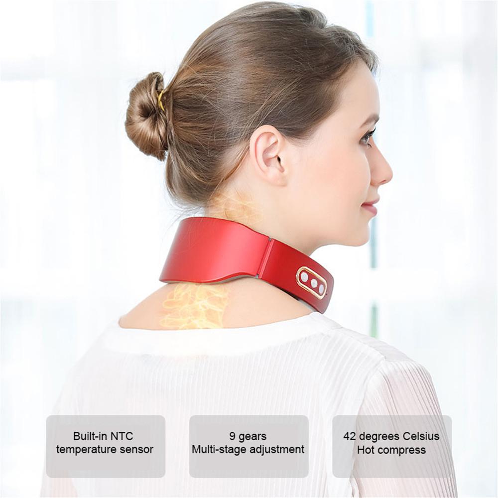 EMS Electric Neck Massager 6 Modes 9 Gears Neck Shoulder Massage Wireless Cervical Spine Massager Heating Physiotherapy Pain Relief