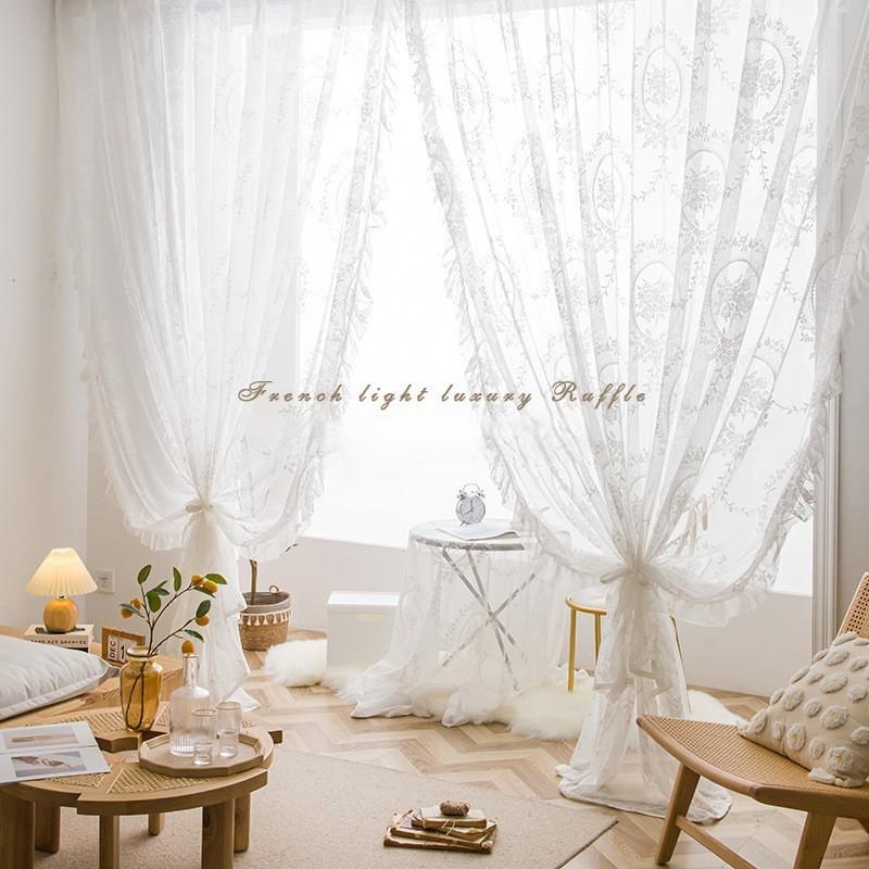 Новое круглое зеркало цветочные французские шторы пасторальные кружевные прозрачные шторы для гостиной спальни балкона эркерного окна полузатемняющие прозрачные шторы