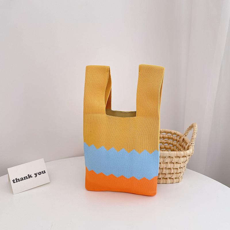 Yogodlns Летняя вязаная пляжная сумка для женщин, маленькая полосатая тканая сетчатая сумка с верхней ручкой, женские квадратные сумки на плечо, модные сумки