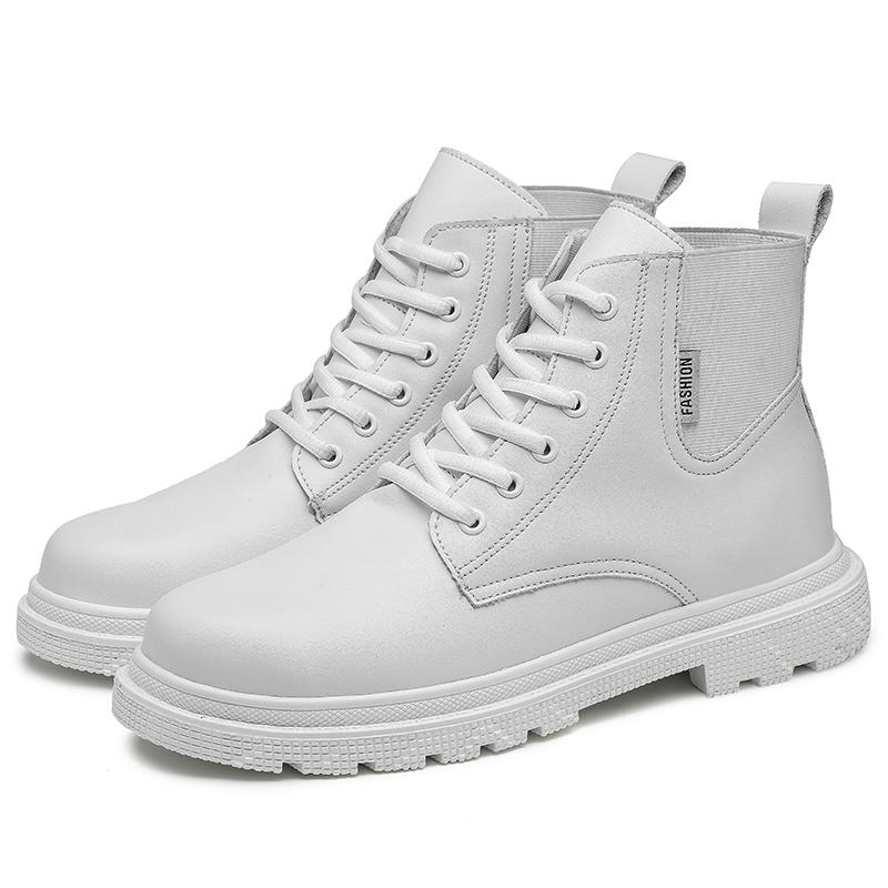 British Style Couple White Boots Comfortable High-Top Ankle Boots Men Leather Boot Lace-Up Flat Women's Cowboy Boots Botas Mujer