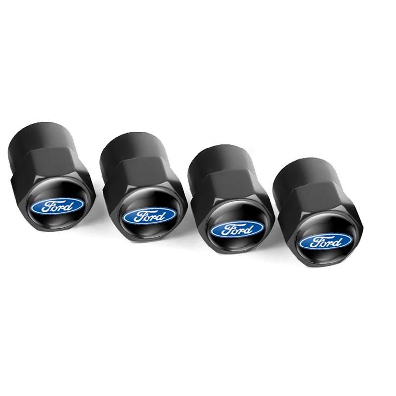 Car Sticker 4Pc Car Badge Wheel Tire Valve Caps For Ford Stracing Racing Fiesta Ranger Focus Kuga Mustang Air Stem Tyre Plug Car