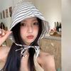 Новая полосатая шляпа-ведро с большими полями, весна и лето, шляпа для маленького лица, женская нишевая шляпа от солнца, солнцезащитная шляпа-ведро, тренд