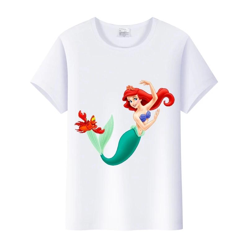 Kawaii Disney Cartoon Mermaid Princess Graphics Girl T-shirts Summer Top Y2K Goth Short Sleeve Ladies Clothes Women Tshirts Gift