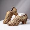Обувь для танцев сальса-джаз для женщин и девочек с золотистым леопардовым принтом, туфли для латинских танцев для женщин, мягкие, высокие каблуки