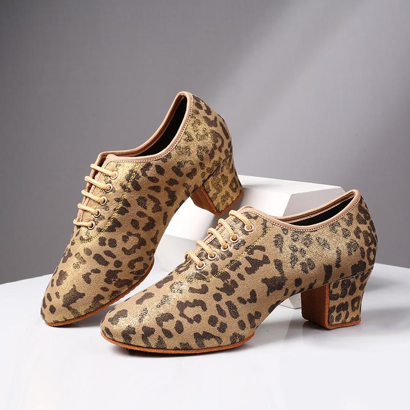 Обувь для танцев сальса-джаз для женщин и девочек с золотистым леопардовым принтом, туфли для латинских танцев для женщин, мягкие, высокие каблуки