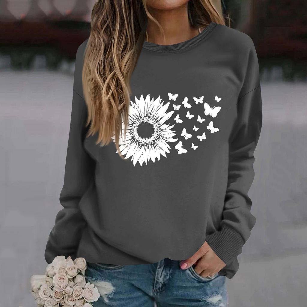 Женская модная повседневная толстовка с длинным рукавом и круглым вырезом с принтом