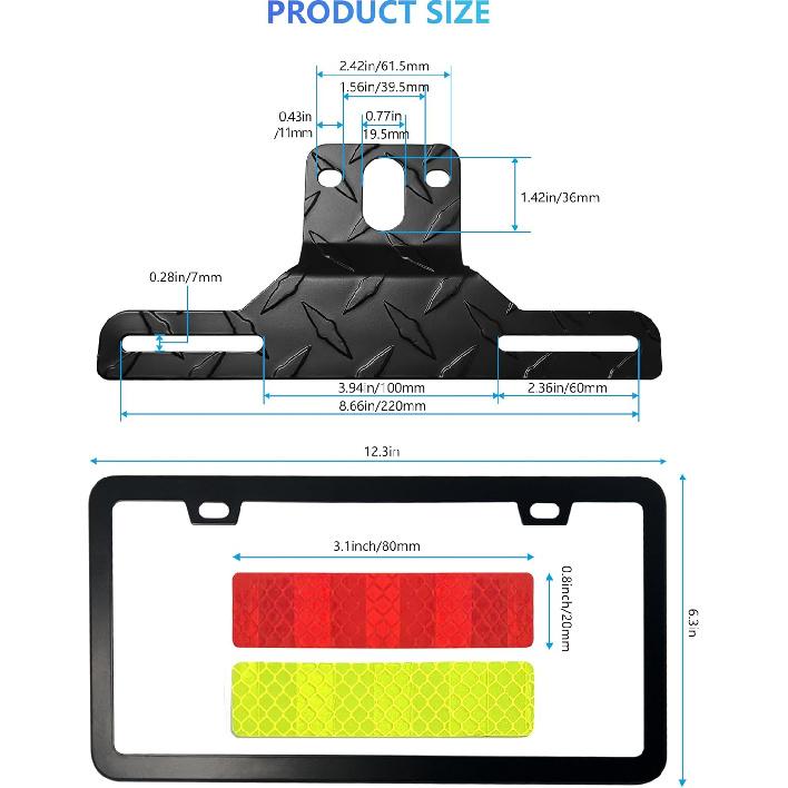 Trailer License Plate Bracket Holder With Stainless Steel Slim Car Tag Frame For Truck, Boats, RVs, Universal License Plates With 10PCS Reflective