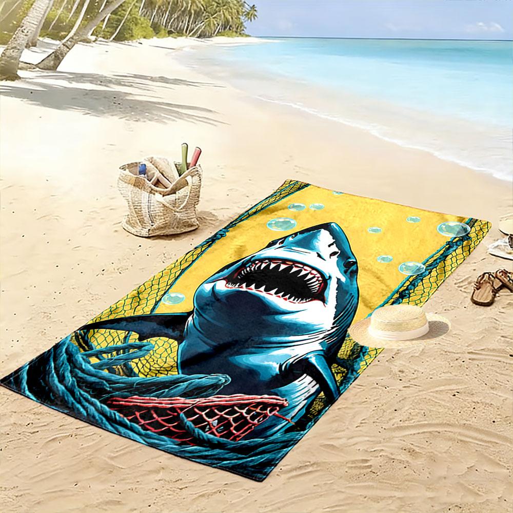 Dynamic shark burst artistry Print beach towel, quick drying, suitable for travel, outdoor sports, jogging, the beach and swimming, gift