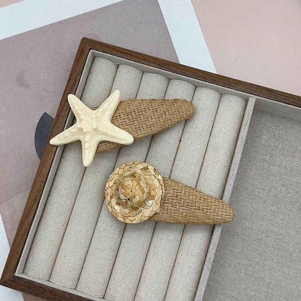 Korean Style Starfish Hair Clip Summer Weaving Style Barrette Straw Hat Hairpin  Hair Accessories