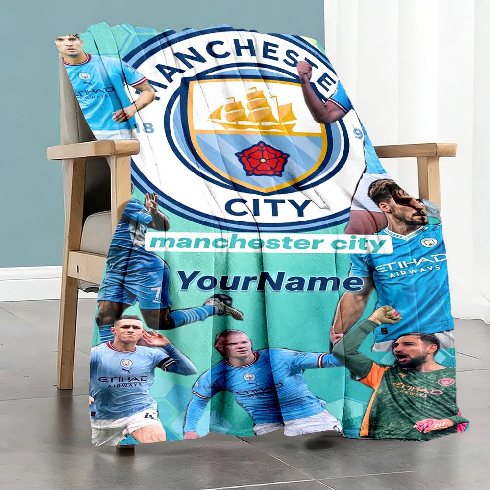 Manchester City Customize Your Name Blanket Cozy Customizable Blanket Ultra-Soft Suitable for Bedding Couch Chair Picnics Ideal for All Seasons
