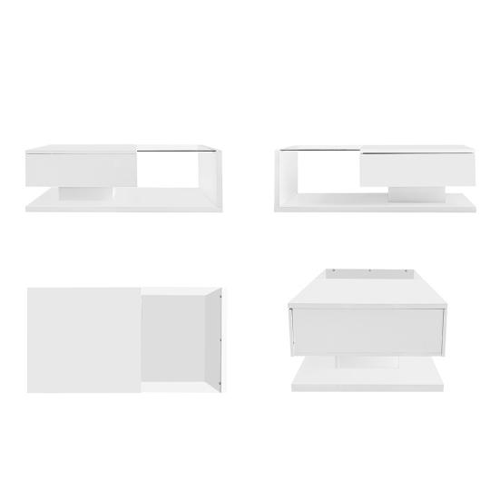 Coffee Table High Gloss Glass Center Table with Drawer Opening Shelf Easy Assembly Rectangle Shape LED Tea Table Home