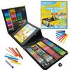 AUREUO 224 Piece Easel Art Set Travel Drawing Kit with Oil Felt Color Marker Brushes for Beginners Double-Sided Tri-Fold Pastels, Crayons, Pencils,