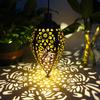 Outdoor Solar Lights Iron Garden Pendant Hollow Out Cone Light Metal Butterfly Hanging Lanterns