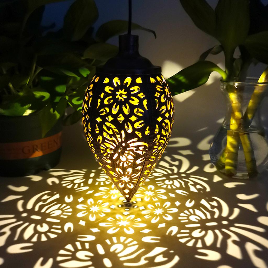 Outdoor Solar Lights Iron Garden Pendant Hollow Out Cone Light Metal Butterfly Hanging Lanterns