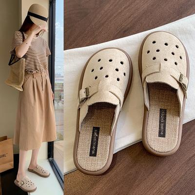 Ретро крутые тапочки женские новые полые с закрытым носком полутапочки женские летняя обувь ленивые полушлепанцы