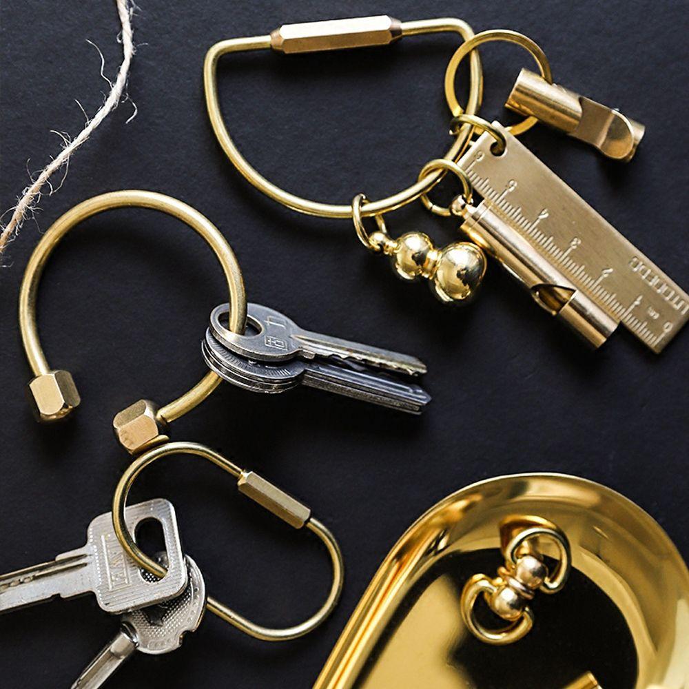 Creative DIY Craft Tools Whistle Ruler Brass Keychain Jewelry Accessories Key Ring Pendant