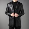 Medium and Long Velvet Leather Jacket Men's Autumn and Winter New Fashion Trend Korean Version Single-breasted Suit Collar Middle-aged Leather Jacket