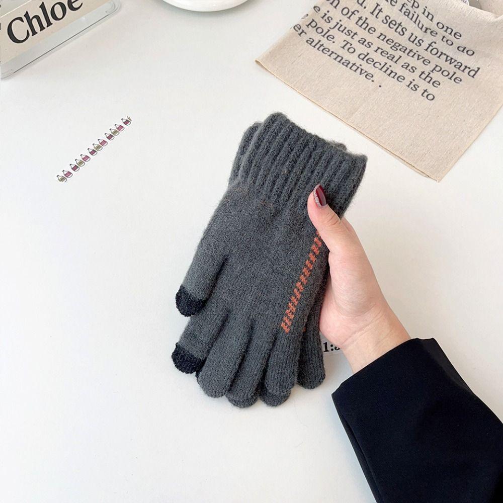 Solid Color Knitted Woolen Gloves Thickened Full Finger Gloves Fashion Men Knitted Gloves  Fishing