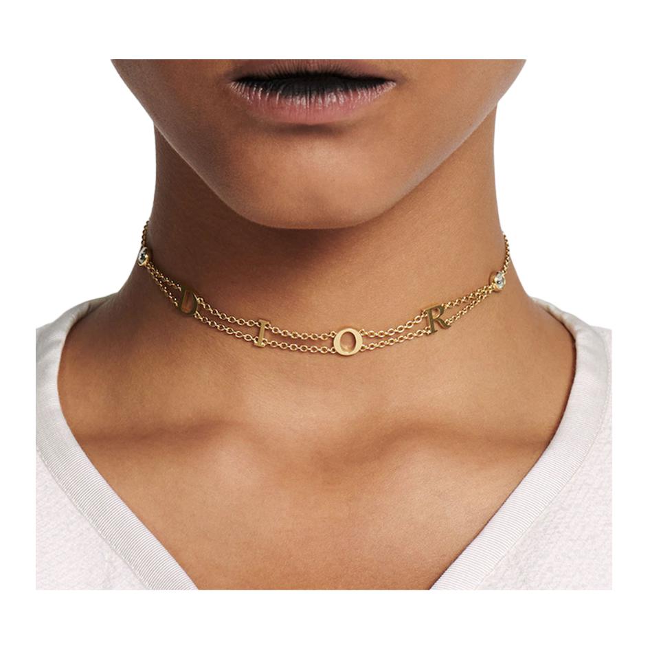 Dior Lobster Clasp Decorative Metal Crystal Necklace Women necklace Gold N2778WOMCYD03S