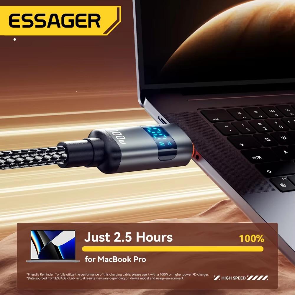 Essager Digital Display USB Type C - USB C кабель для Huawei mate60 100 Вт быстрая зарядка зарядное устройство провод шнур для Macbook pro Xiaomi