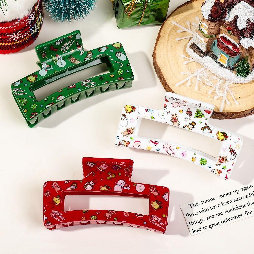 Acrylic Christmas Hair Clip Elk Christmas Tree Print Women Headwear Cute Ponytail Hairpin