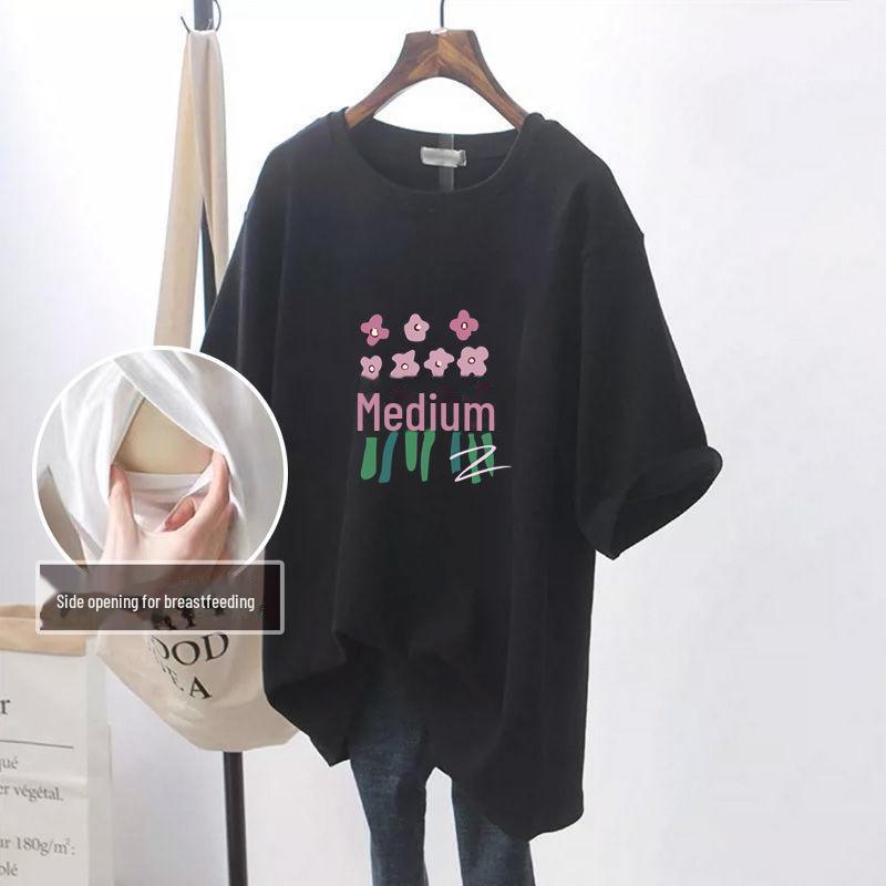Летняя свободная футболка для кормления с боковым разрезом для легкого грудного вскармливания